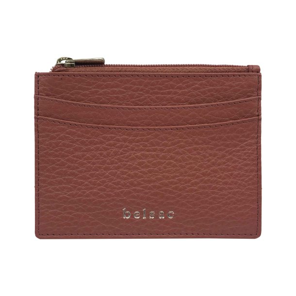 Belsac rosa mntpung i skind med lynls og plads til flere kreditkort