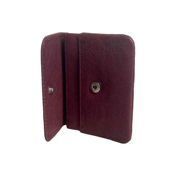 Belsac burgundy pung i skind med overslag til kort og sedler