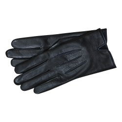 Belsac, skindhandske i sort med bl kontrast