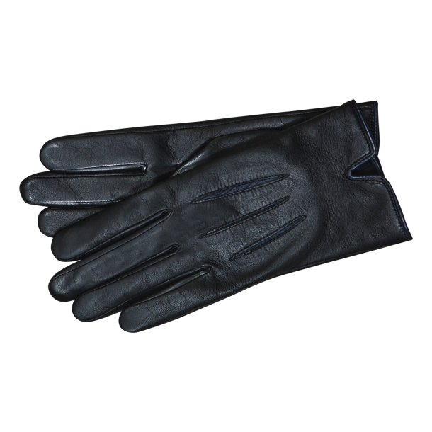 Belsac, skindhandske i sort med bl kontrast