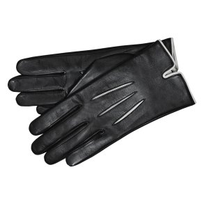 Belsac, skindhandske i sort med beige kontrast