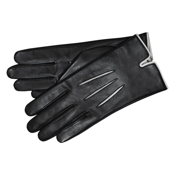 Belsac, skindhandske i sort med beige kontrast