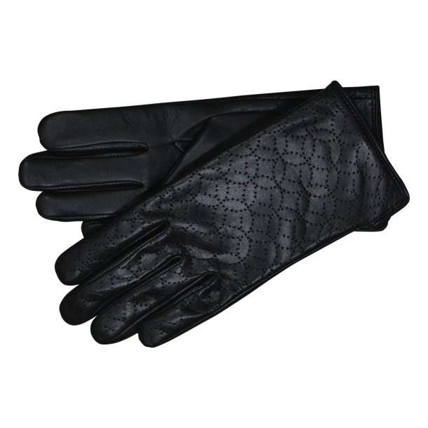 Belsac, sort skindhandske med hulmnster