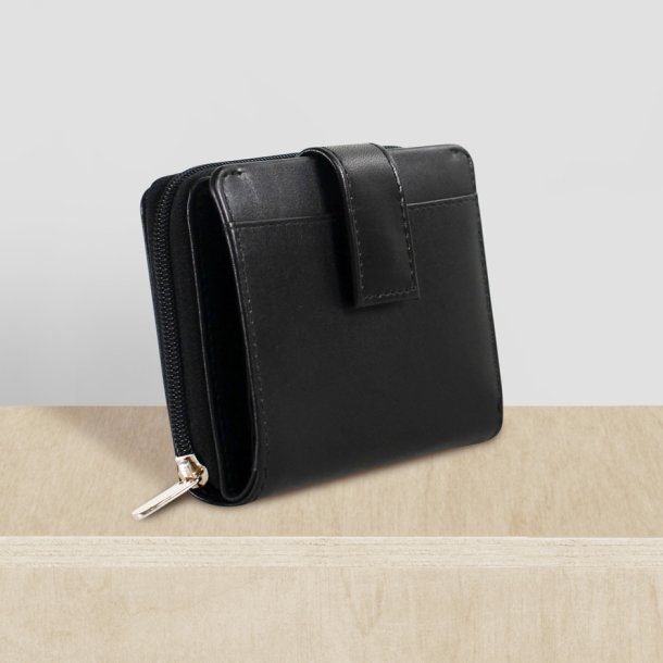 Belsac tofl�jet sort pung i glat skind med plads til kort og m�nter
