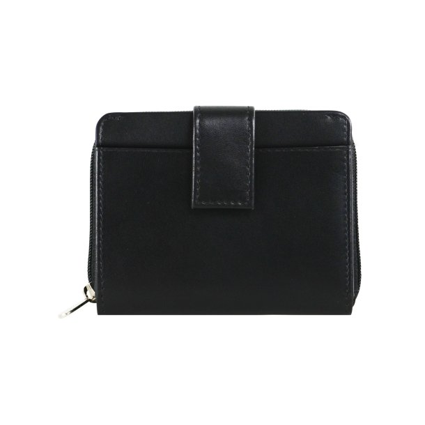 Belsac tofl�jet sort pung i glat skind med plads til kort og m�nter