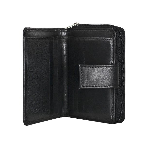 Belsac tofl�jet sort pung i glat skind med plads til kort og m�nter