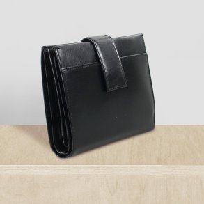 Belsac tofl�jet sort pung i glat skind med plads til kort og m�nter