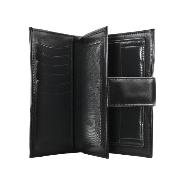 Belsac tofl�jet sort pung i glat skind med plads til kort og m�nter