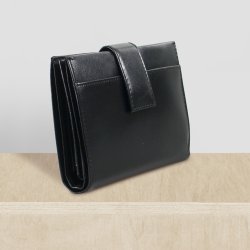 Belsac trefl�jet sort pung i glat skind med plads til kort og m�nter