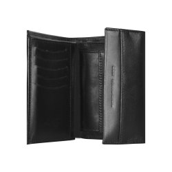 Belsac trefl�jet sort pung i glat skind med plads til kort og m�nter