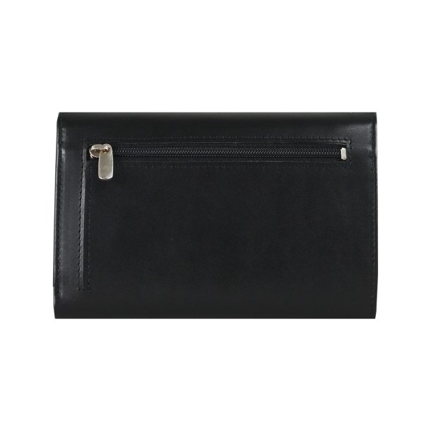 Belsac trefl�jet sort pung i glat skind med plads til kort og m�nter