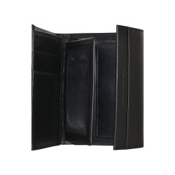 Belsac trefl�jet sort pung i glat skind med plads til kort og m�nter