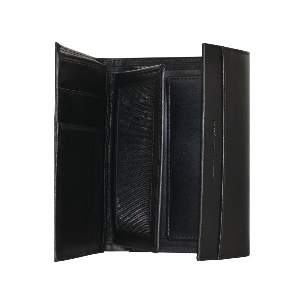 Belsac trefl�jet sort pung i glat skind med plads til kort og m�nter