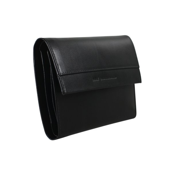 Belsac trefl�jet sort pung i glat skind med plads til kort og m�nter