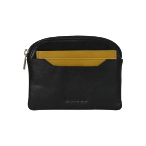 Belsac sort pung i skind med aftagelig kortholder i gult skind