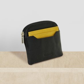 Belsac sort pung i skind med aftagelig kortholder i gult skind