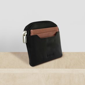 Belsac sort pung i skind med aftagelig kortholder i lys rosa skind