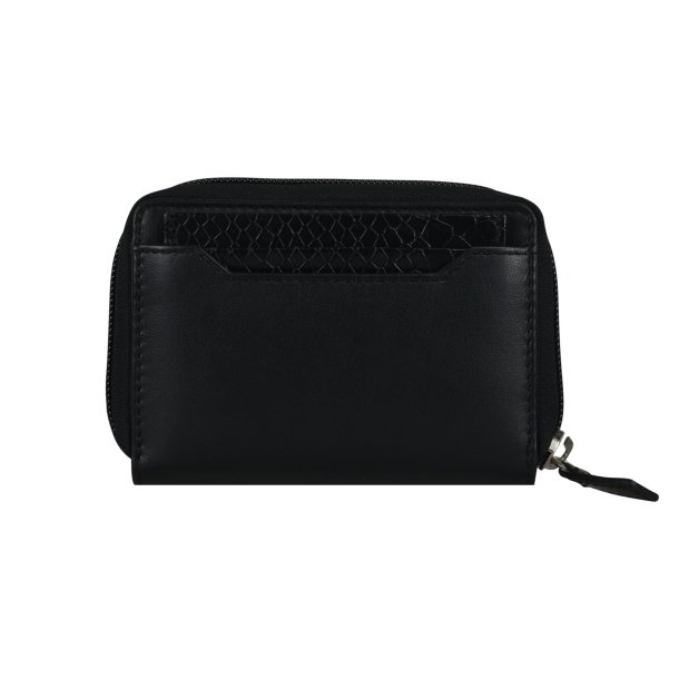 Belsac pung i sort med to rum, lynls og trykknap til mnter, sedler og kort