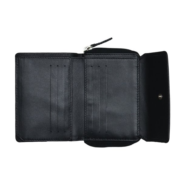 Belsac pung i sort med to rum, lynls og trykknap til mnter, sedler og kort