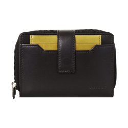 Belsac sort/gul pung i skind med to rum separate rum til sedler, mnter, kort. Inkl. ls kortholder