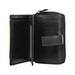 Belsac sort/gul pung i skind med to rum separate rum til sedler, mnter, kort. Inkl. ls kortholder