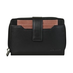Belsac sort/rosa pung i skind med to rum separate rum til sedler, m�nter, kort. Inkl. l�s kortholder