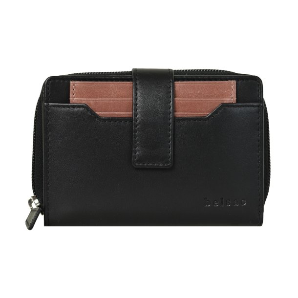 Belsac sort/rosa pung i skind med to rum separate rum til sedler, mnter, kort. Inkl. ls kortholder