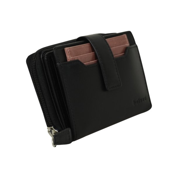 Belsac sort/rosa pung i skind med to rum separate rum til sedler, mnter, kort. Inkl. ls kortholder