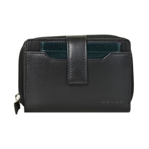 Belsac sort/teal pung i skind med to rum separate rum til sedler, m�nter, kort. Inkl. l�s kortholder