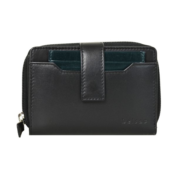 Belsac sort/teal pung i skind med to rum separate rum til sedler, mnter, kort. Inkl. ls kortholder