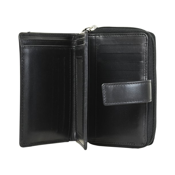 Belsac sort/teal pung i skind med to rum separate rum til sedler, mnter, kort. Inkl. ls kortholder