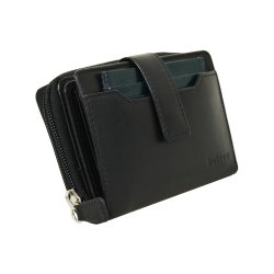 Belsac sort/teal pung i skind med to rum separate rum til sedler, mnter, kort. Inkl. ls kortholder