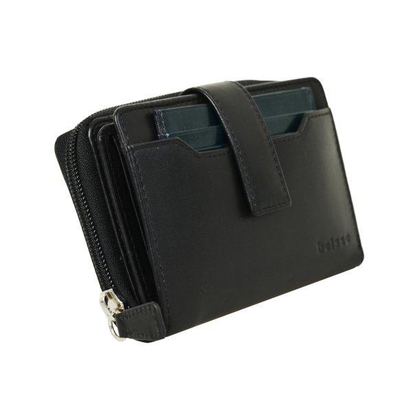 Belsac sort/teal pung i skind med to rum separate rum til sedler, mnter, kort. Inkl. ls kortholder