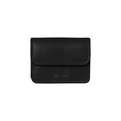 Belsac sort mntpung i skind med lynlsrum, to rum og lukket med overslag