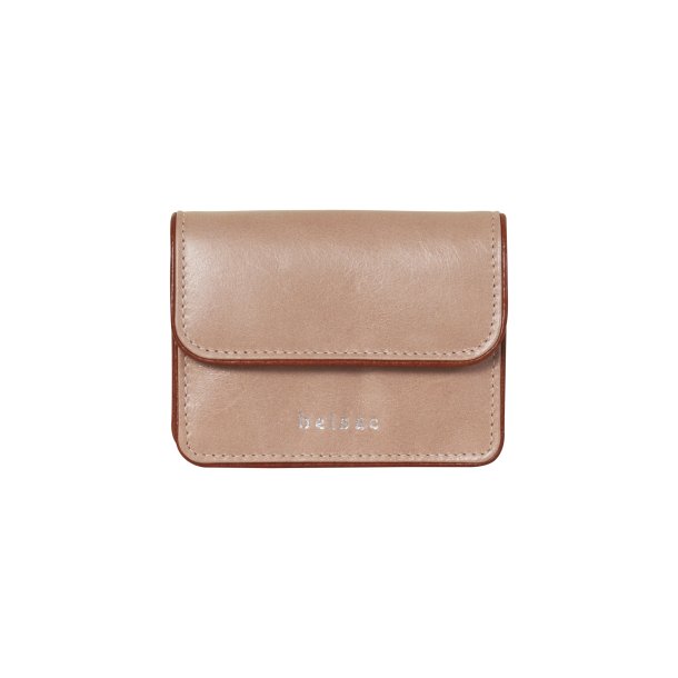 Belsac lys rosa mntpung i skind med lynlsrum, to rum og lukket med overslag