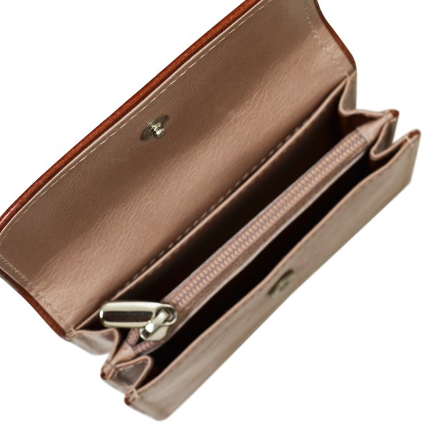 Belsac lys rosa mntpung i skind med lynlsrum, to rum og lukket med overslag