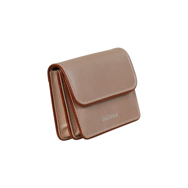 Belsac lys rosa mntpung i skind med lynlsrum, to rum og lukket med overslag