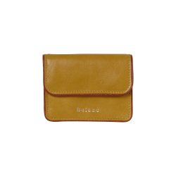 Belsac gul mntpung i skind med lynlsrum, to rum og lukket med overslag