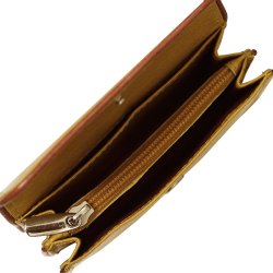 Belsac gul mntpung i skind med lynlsrum, to rum og lukket med overslag