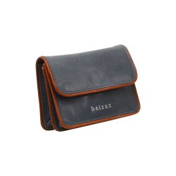 Belsac lys bl mntpung i skind med lynlsrum, to rum og lukket med overslag