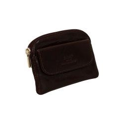 Belsac brun mntpung i skind med lomme til kreditkort.