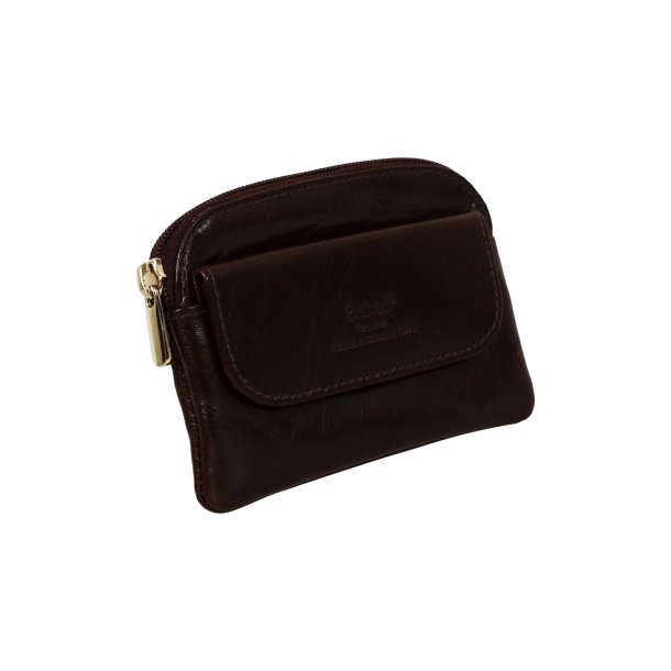 Belsac brun mntpung i skind med lomme til kreditkort.