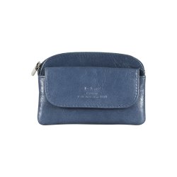 Belsac lys bl� m�ntpung i skind med lomme til kreditkort.