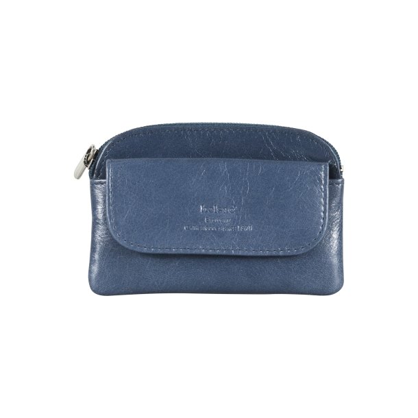Belsac lys bl� m�ntpung i skind med lomme til kreditkort.