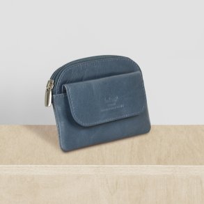 Belsac lys bl� m�ntpung i skind med lomme til kreditkort.