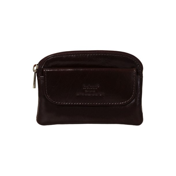 Belsac brun mntpung i skind med lomme til kreditkort.