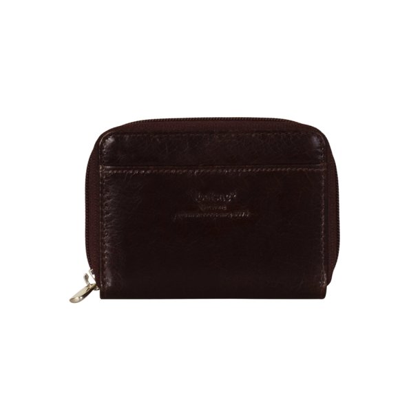 Belsac brun mntpung i glat skind med lynls og lomme til kort