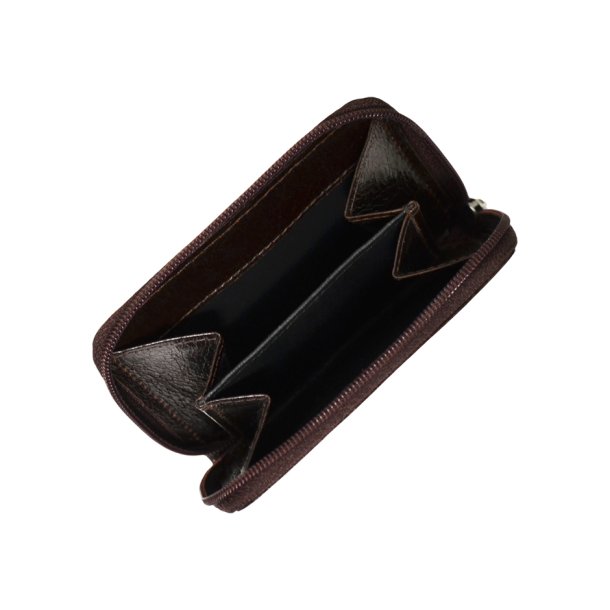 Belsac brun mntpung i glat skind med lynls og lomme til kort