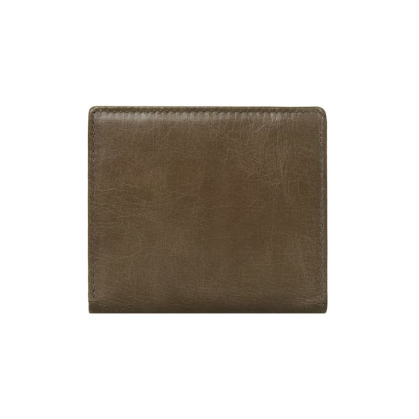 Belsac jordfarvet pung i skind med to rum. Plads til kort og kontanter og lukkes med trykknap