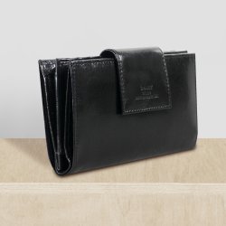 Belsac sort pung i skind med to separate  rum og plads til m�nter, sedler og mange kreditkort 